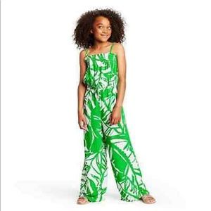 Girls LILLY PULITZER FOR TARGET green palm print jumpsuit, L or 10/12